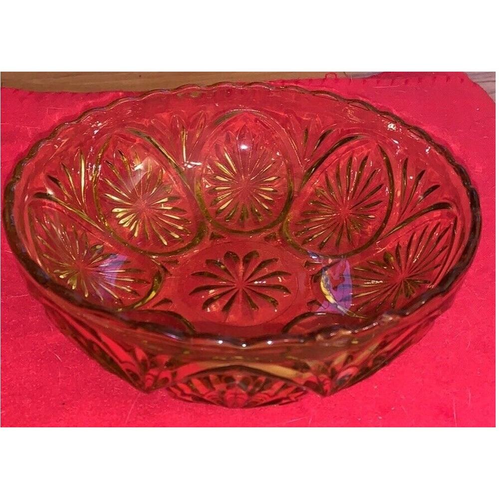Vintage Stars And Cameo/Medallion Amber Bowl By Anchor Hocking